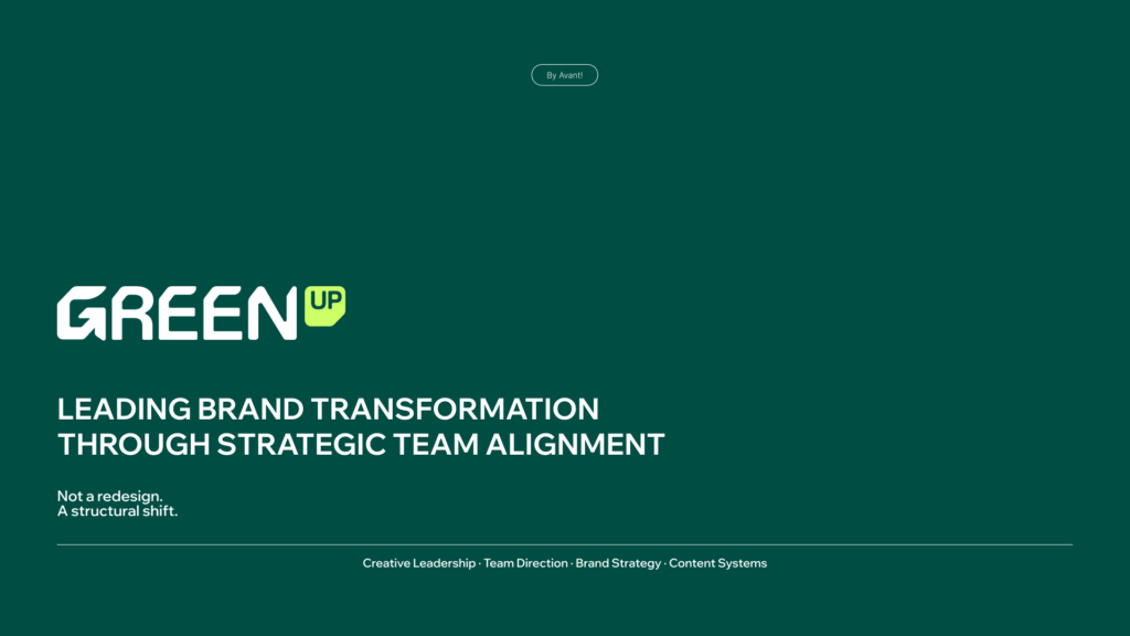 Estrategia de marca y desarrollo de identidad visual para Green Up por Camm Productions.